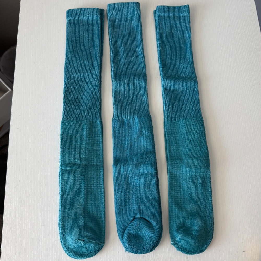 Knee High Ribbed Socks Unisex One Size Teal Blue Set of 3
